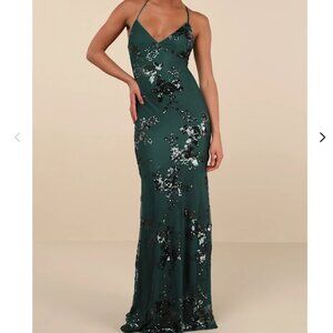 SOLD OUT! Lulus Valhalla Forest Green Sequin Lace-up Maxi Dress - Size M